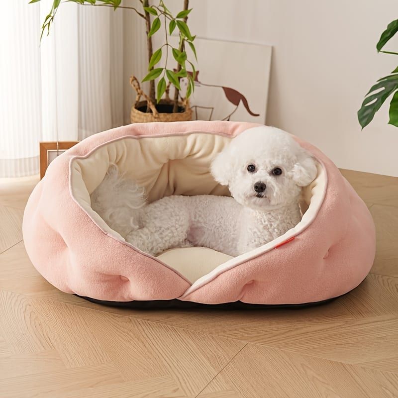 Semi-Enclosed Pet Bed with Plush Comfort and Anti-Slip Base – Ideal for Cats and Small to Medium Dogs Seeking a Cozy, Secure Sleep Spot for All Seasons (M, Blue)