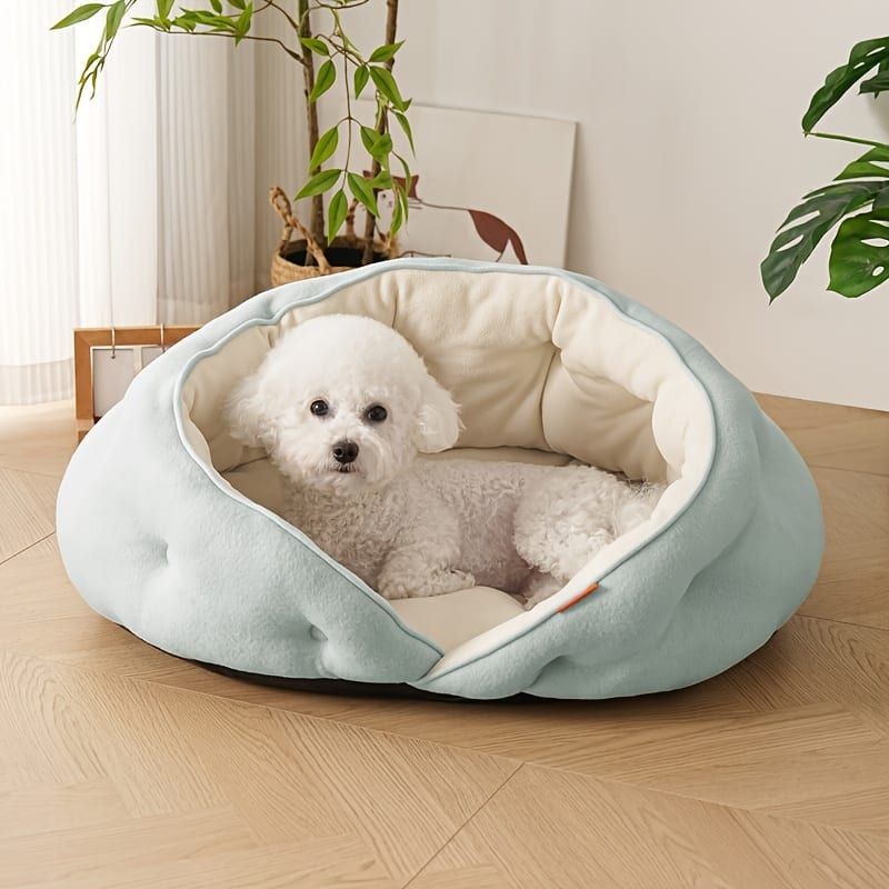 Semi-Enclosed Pet Bed with Plush Comfort and Anti-Slip Base – Ideal for Cats and Small to Medium Dogs Seeking a Cozy, Secure Sleep Spot for All Seasons (M, Pink)