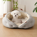 Semi-Enclosed Pet Bed with Plush Comfort and Anti-Slip Base – Ideal for Cats and Small to Medium Dogs Seeking a Cozy, Secure Sleep Spot for All Seasons (S, Grey)