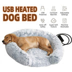 USB Heated Pet Bed with Semi-Enclosed Design, Soft Plush Fleece, Removable Washable Cover, 5-Temperature Control, Auto Shut-Off, Ideal for Cats and Dogs in Cold Weather (60cm, MultiColor)