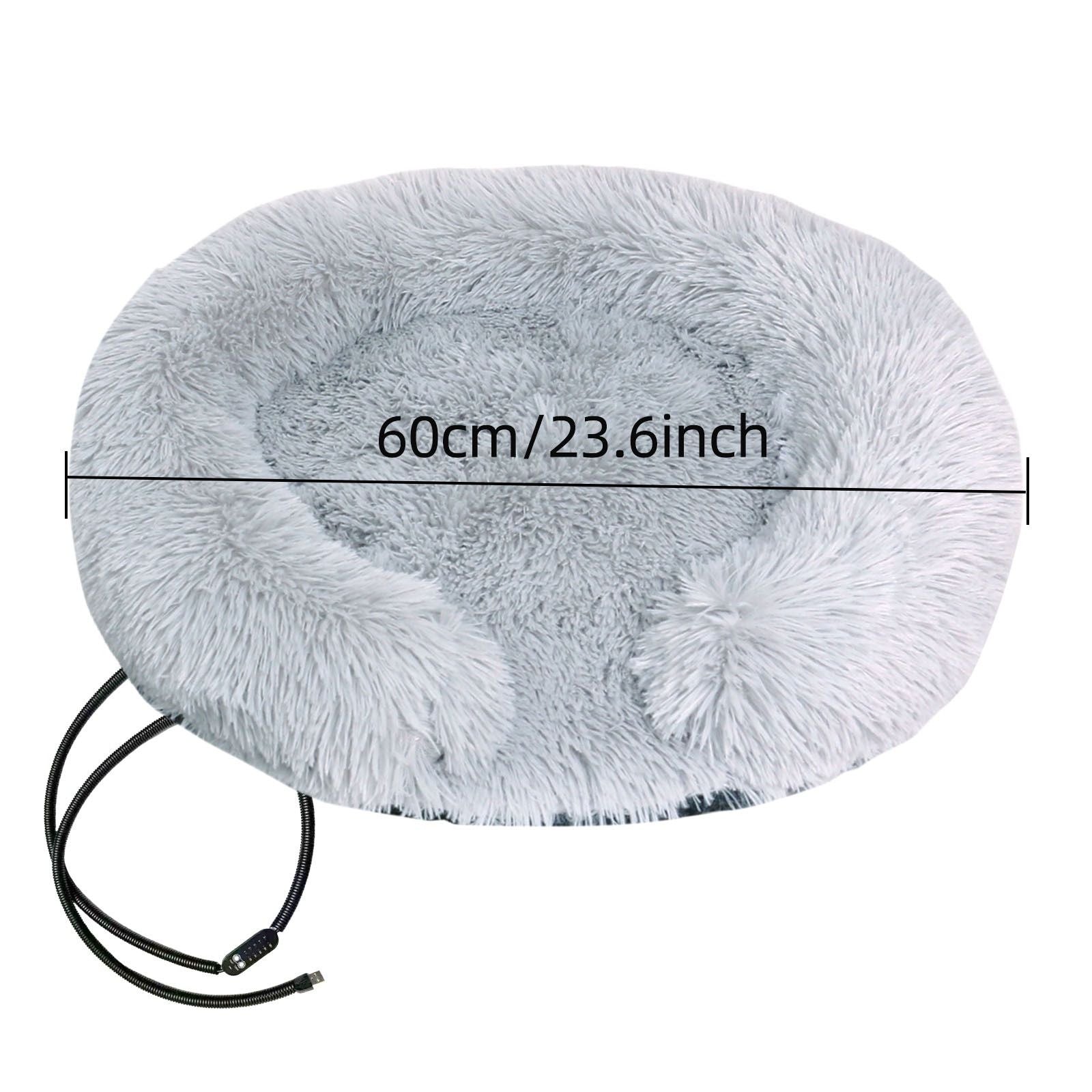 USB Heated Pet Bed with Semi-Enclosed Design, Soft Plush Fleece, Removable Washable Cover, 5-Temperature Control, Auto Shut-Off, Ideal for Cats and Dogs in Cold Weather (70cm, Grey)