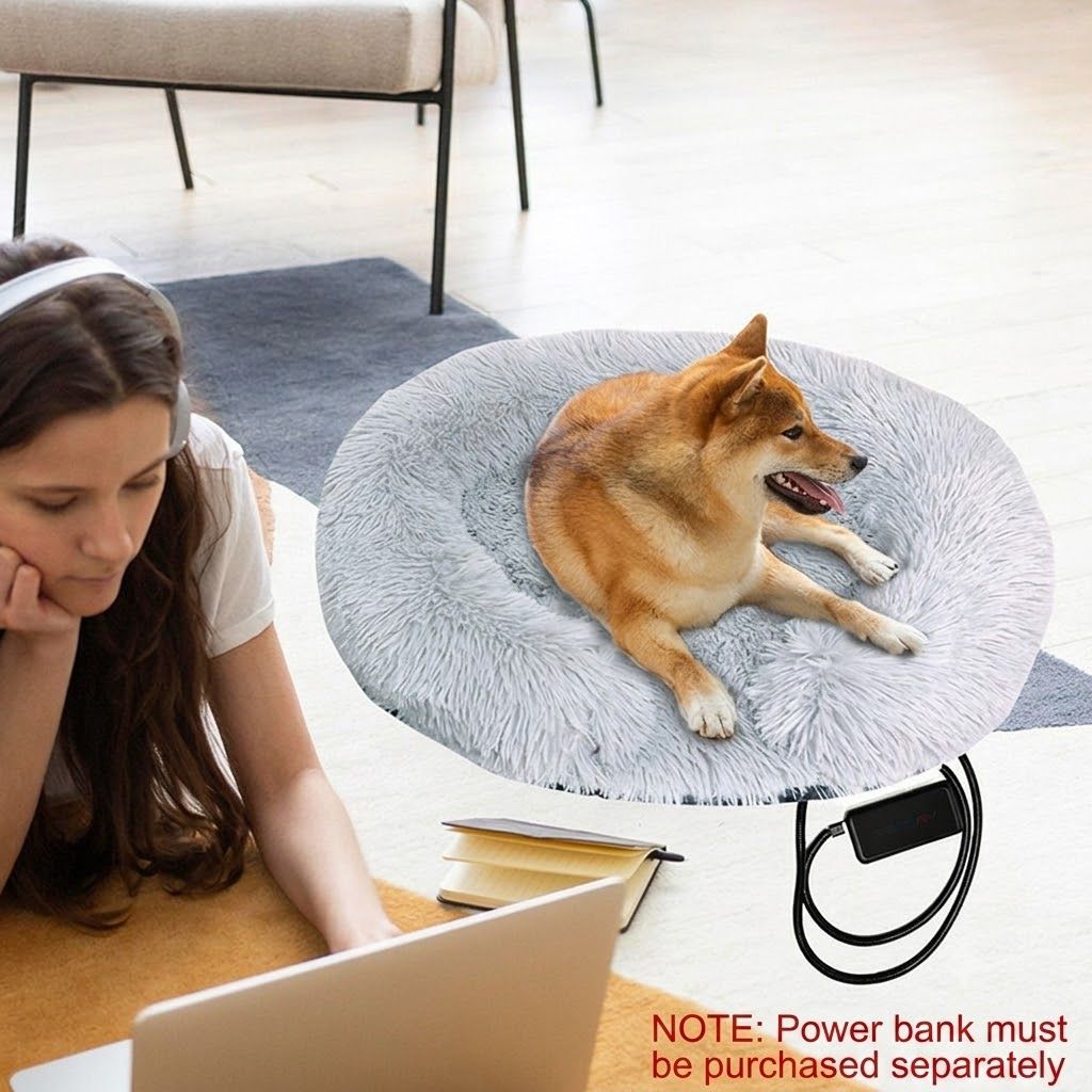 USB Heated Pet Bed with Semi-Enclosed Design, Soft Plush Fleece, Removable Washable Cover, 5-Temperature Control, Auto Shut-Off, Ideal for Cats and Dogs in Cold Weather (70cm, MultiColor)
