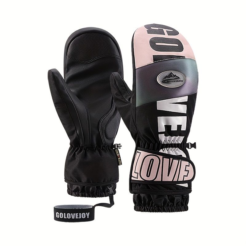 Winter Ski Mittens Waterproof & Windproof for Outdoor Snow Sports, with Touchscreen Compatibility, Fleece Lining, Anti-Slip Palm, Adjustable Wrist Strap, and Detachable Leash for Men and Women (L, Purple)