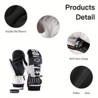 Winter Ski Mittens Waterproof & Windproof for Outdoor Snow Sports, with Touchscreen Compatibility, Fleece Lining, Anti-Slip Palm, Adjustable Wrist Strap, and Detachable Leash for Men and Women (M, Pink)