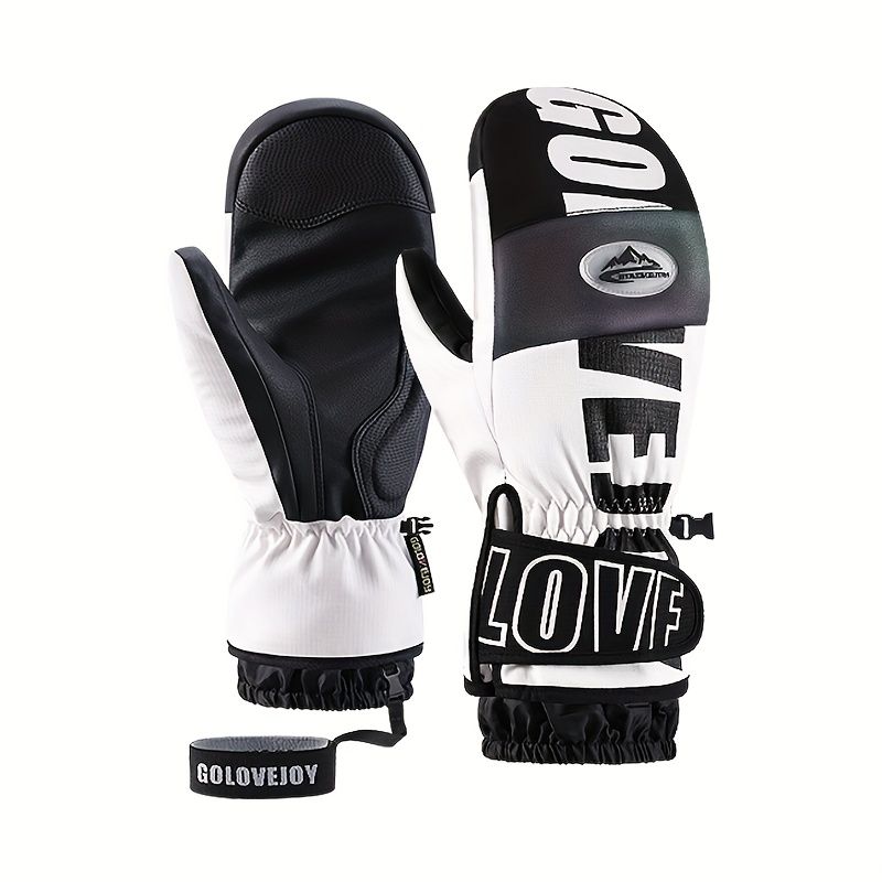 Winter Ski Mittens Waterproof & Windproof for Outdoor Snow Sports, with Touchscreen Compatibility, Fleece Lining, Anti-Slip Palm, Adjustable Wrist Strap, and Detachable Leash for Men and Women (M, Pink)
