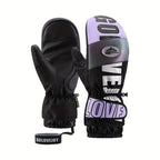 Winter Ski Mittens Waterproof & Windproof for Outdoor Snow Sports, with Touchscreen Compatibility, Fleece Lining, Anti-Slip Palm, Adjustable Wrist Strap, and Detachable Leash for Men and Women (M, Purple)