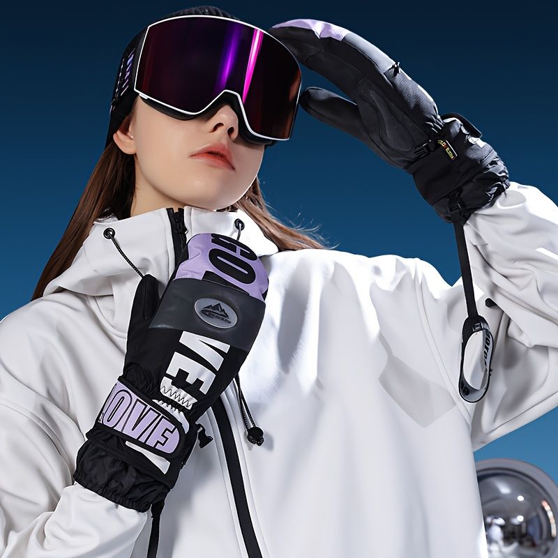 Winter Ski Mittens Waterproof & Windproof for Outdoor Snow Sports, with Touchscreen Compatibility, Fleece Lining, Anti-Slip Palm, Adjustable Wrist Strap, and Detachable Leash for Men and Women (M, White)
