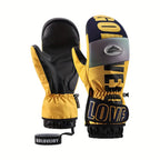 Winter Ski Mittens Waterproof & Windproof for Outdoor Snow Sports, with Touchscreen Compatibility, Fleece Lining, Anti-Slip Palm, Adjustable Wrist Strap, and Detachable Leash for Men and Women (XL, Yellow)