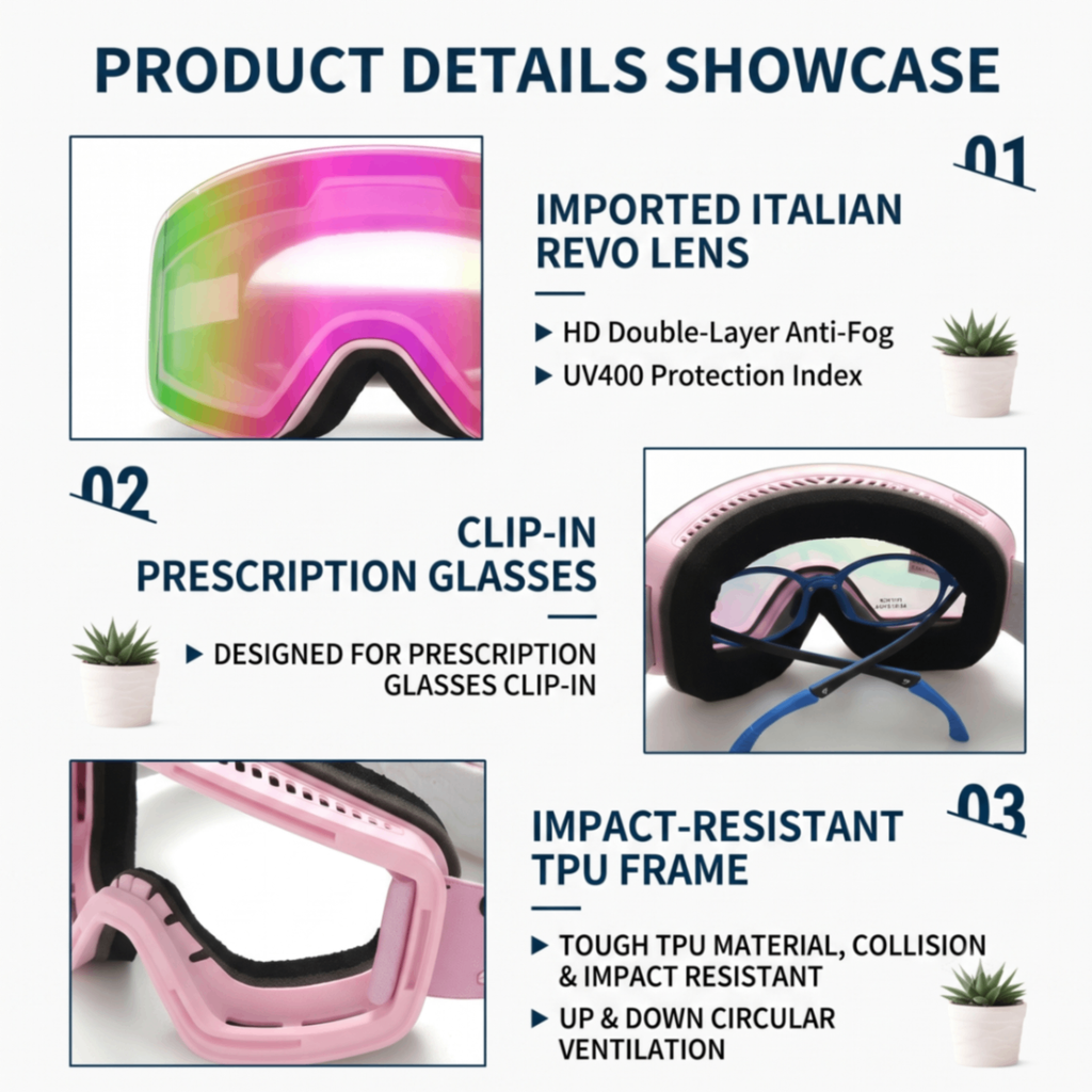 Kids Snow Goggles with Large Cylindrical Lens, Anti-Fog & UV Protection, Compatible with Prescription Glasses, for Outdoor Skiing and Mountaineering Adventures (Blue)