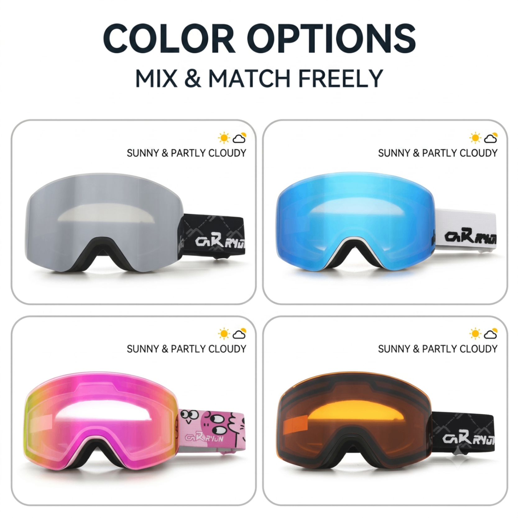 Kids Snow Goggles with Large Cylindrical Lens, Anti-Fog & UV Protection, Compatible with Prescription Glasses, for Outdoor Skiing and Mountaineering Adventures (Grey)