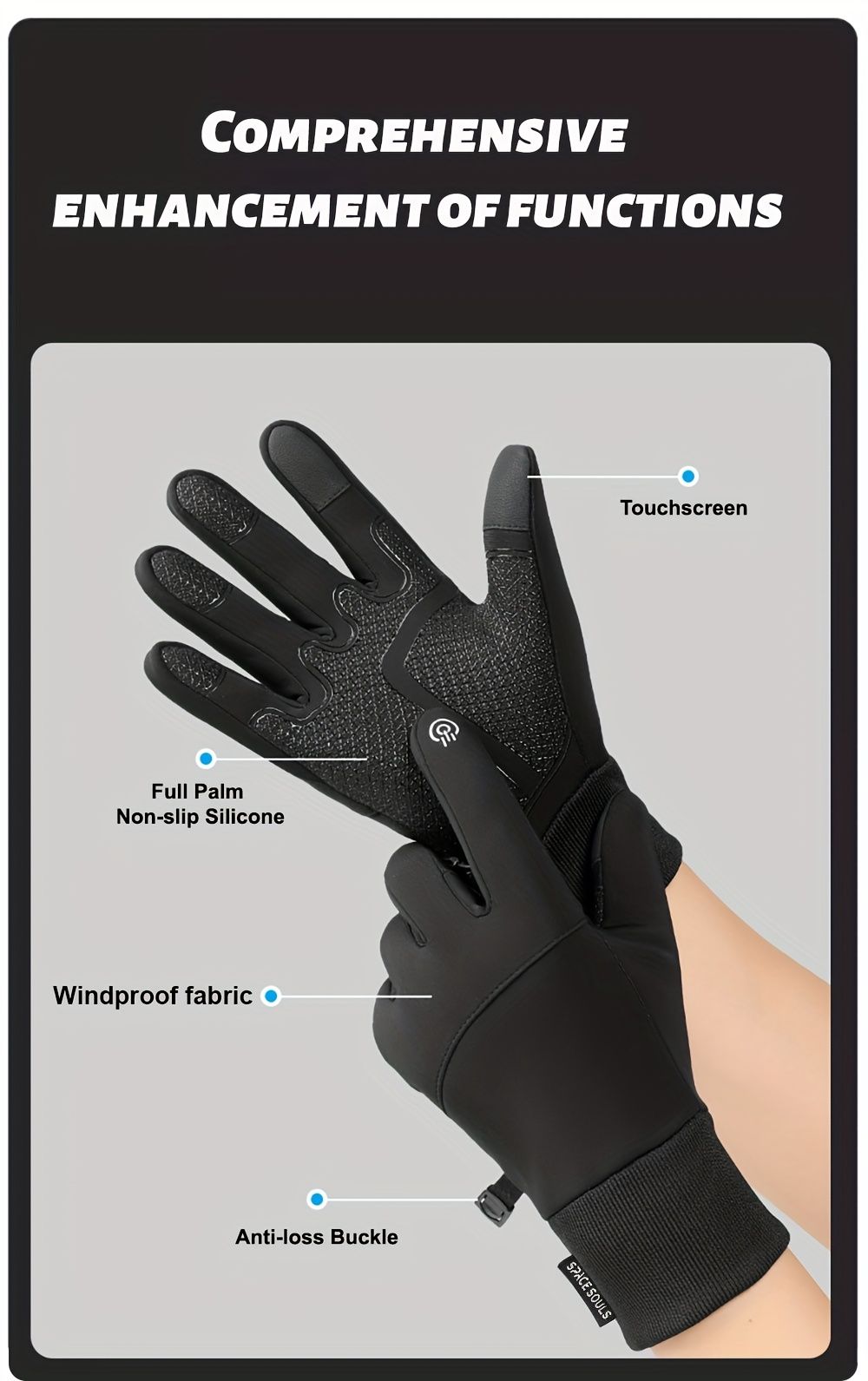 Winter Thermal Touchscreen Gloves for Outdoor Sports – Windproof, Fleece-Lined, Anti-Slip, Compatible with Running, Cycling, Fishing, Skiing, and Daily Cold-Weather Activities (M)