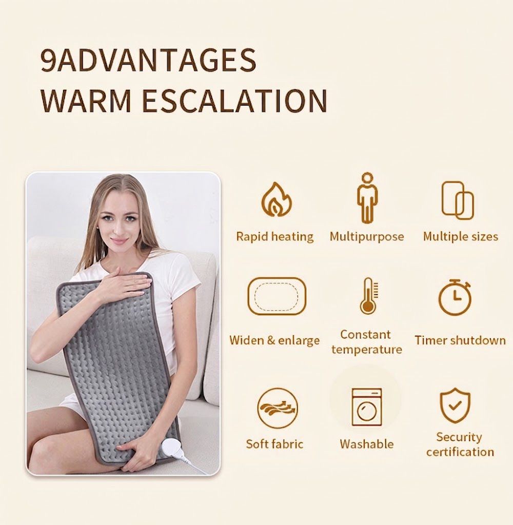 Multifunctional Electric Heating Pad with Adjustable Temperature Control, Soft Flannel Fabric for Shoulder, Neck, Back, and Leg Relief, Ideal for Home and Office Use (L)