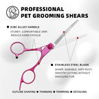 Professional Pet Grooming Scissors Set for Dogs & Cats – Includes Straight, Curved, Thinning Shears, Nail Clippers, and Comb in a Stylish Pink Case for Home Grooming and Salon-Quality Trimming