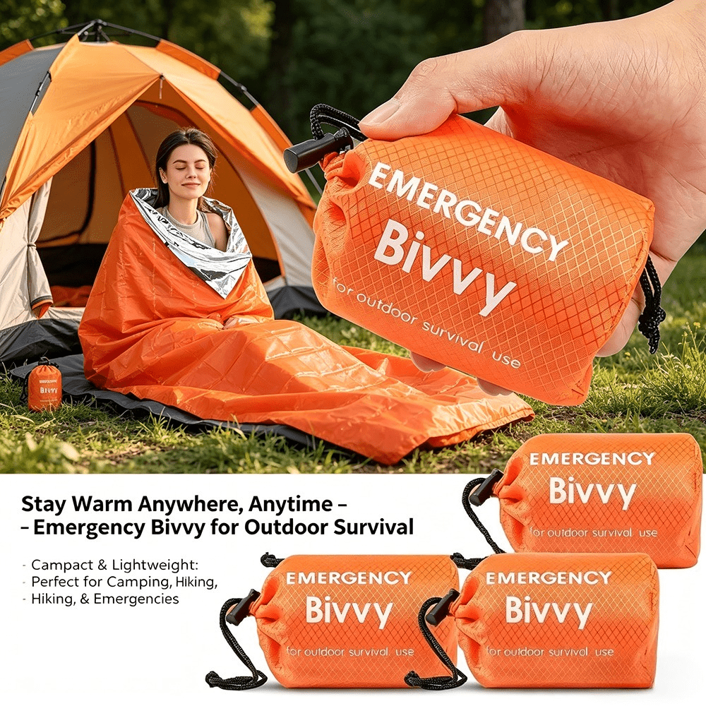 2-Piece Emergency Thermal Sleeping Bag Set – Waterproof, Windproof, and Reflective Survival Blanket with Drawstring Carry Pouch, Compact and Reusable for Camping, Hiking, and Car Emergency Use (Green)