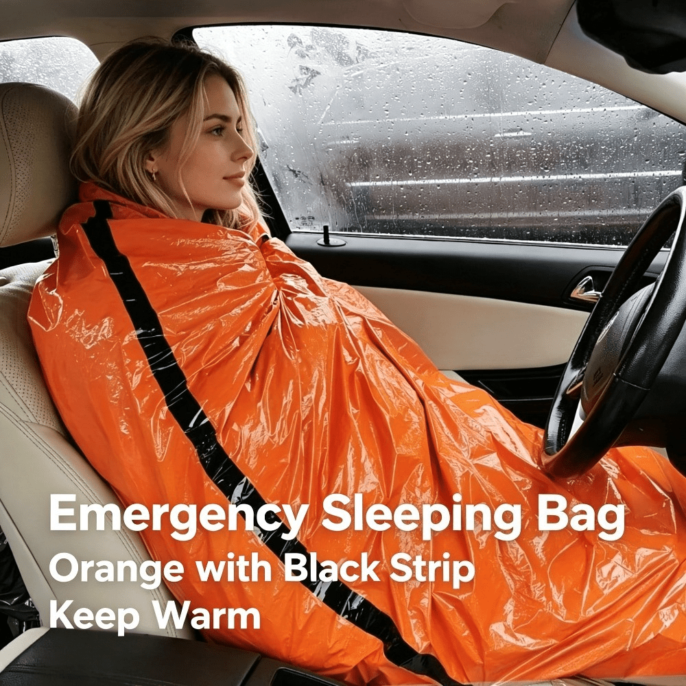 2-Piece Emergency Thermal Sleeping Bag Set – Waterproof, Windproof, and Reflective Survival Blanket with Drawstring Carry Pouch, Compact and Reusable for Camping, Hiking, and Car Emergency Use (Green)