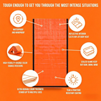2-Piece Emergency Thermal Sleeping Bag Set – Waterproof, Windproof, and Reflective Survival Blanket with Drawstring Carry Pouch, Compact and Reusable for Camping, Hiking, and Car Emergency Use (Orange)