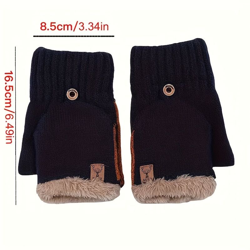 Men's Thick Knitted Flip-Top Gloves with Plush Lining, Convertible Design for Touchscreen Use, Winter Warmth for Outdoor Activities and Daily Commute (Black)