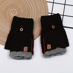 Men's Thick Knitted Flip-Top Gloves with Plush Lining, Convertible Design for Touchscreen Use, Winter Warmth for Outdoor Activities and Daily Commute (Blue)