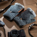 Men's Thick Knitted Flip-Top Gloves with Plush Lining, Convertible Design for Touchscreen Use, Winter Warmth for Outdoor Activities and Daily Commute (Darkgray)