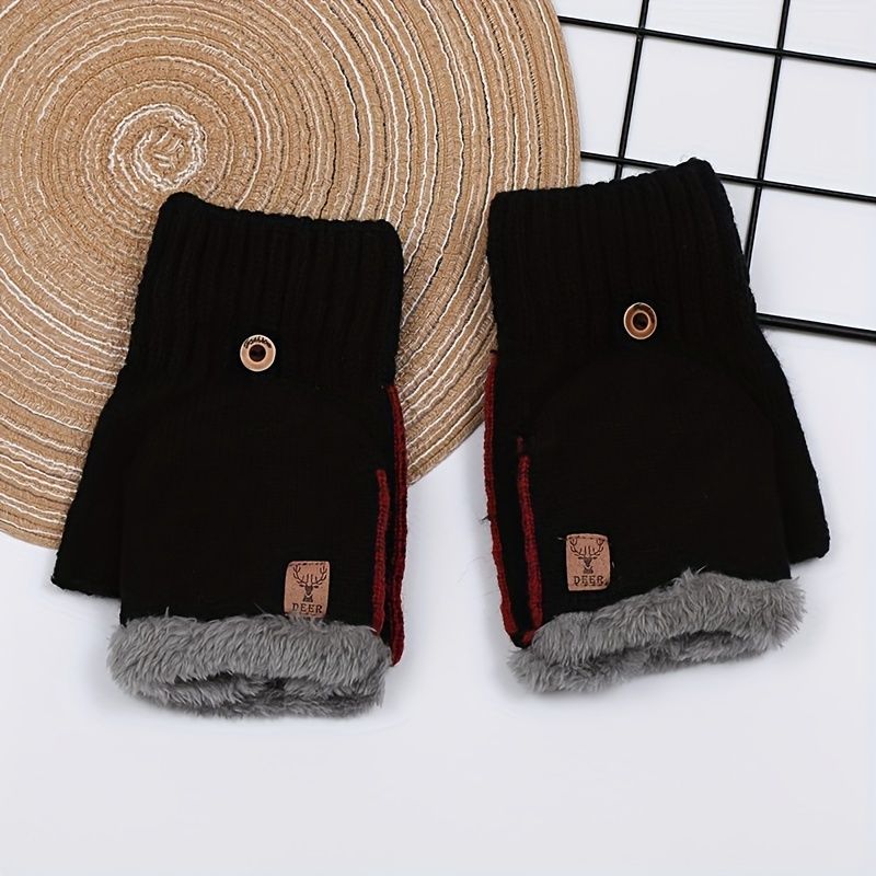Men's Thick Knitted Flip-Top Gloves with Plush Lining, Convertible Design for Touchscreen Use, Winter Warmth for Outdoor Activities and Daily Commute (Lightgray)