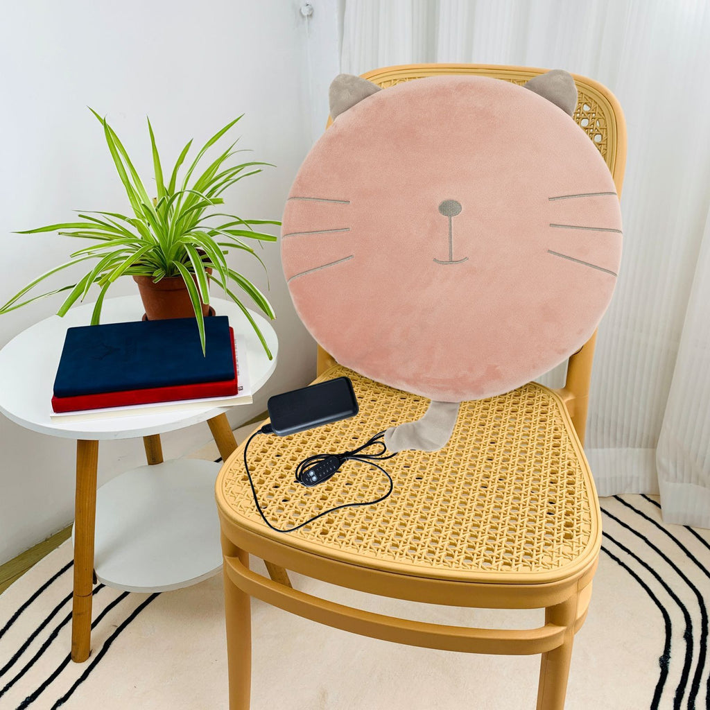 New Winter USB Heated Seat Cushion, Round Cartoon Pad for Office and Outdoor Use, Constant Temperature, Cute Cat, Bear, Dinosaur or Owl Design, Powered by USB (Grey Cat)