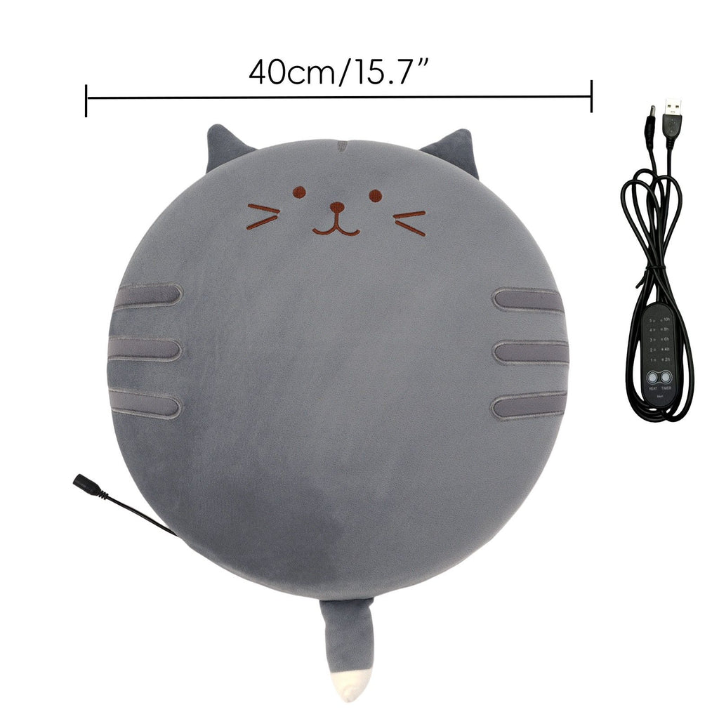 New Winter USB Heated Seat Cushion, Round Cartoon Pad for Office and Outdoor Use, Constant Temperature, Cute Cat, Bear, Dinosaur or Owl Design, Powered by USB (Yellow Cat)