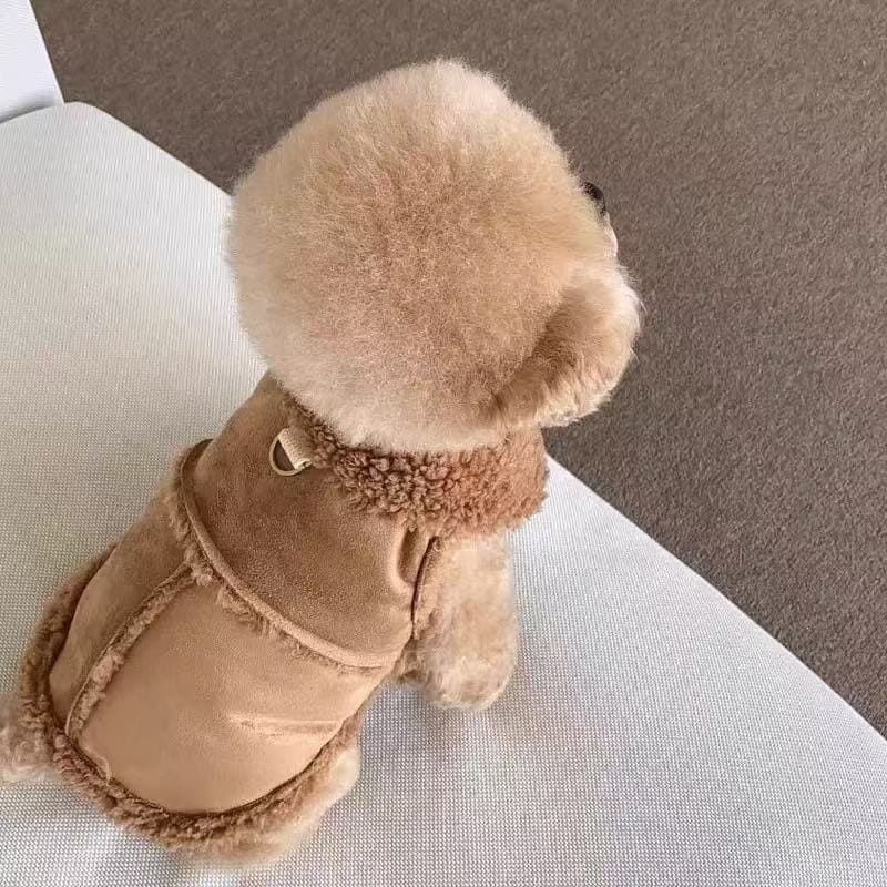 Cozy Pet Winter Vest with Leash Loop: Faux Suede & Plush Fleece Warm Coat for Small Dogs, Cats, and Puppies – Perfect for Autumn, Winter Walks, and Indoor Comfort (M, White)(Leash not included)