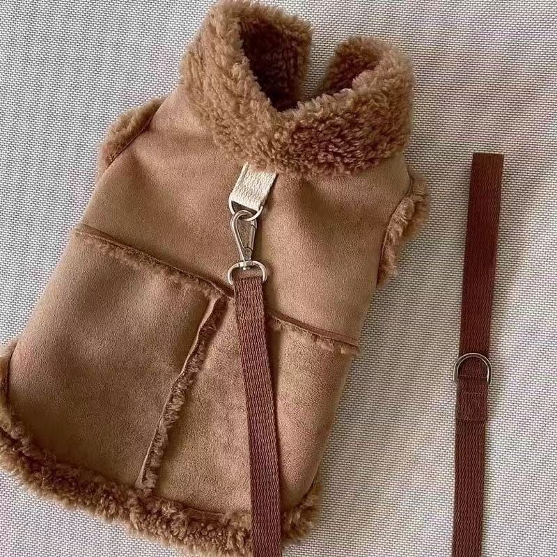 Cozy Pet Winter Vest with Leash Loop: Faux Suede & Plush Fleece Warm Coat for Small Dogs, Cats, and Puppies – Perfect for Autumn, Winter Walks, and Indoor Comfort (XL, White)(Leash not included)