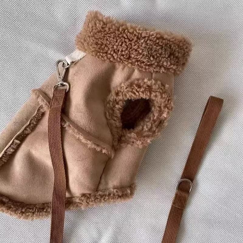 Cozy Pet Winter Vest with Leash Loop: Faux Suede & Plush Fleece Warm Coat for Small Dogs, Cats, and Puppies – Perfect for Autumn, Winter Walks, and Indoor Comfort (XS, Pink)(Leash not included)
