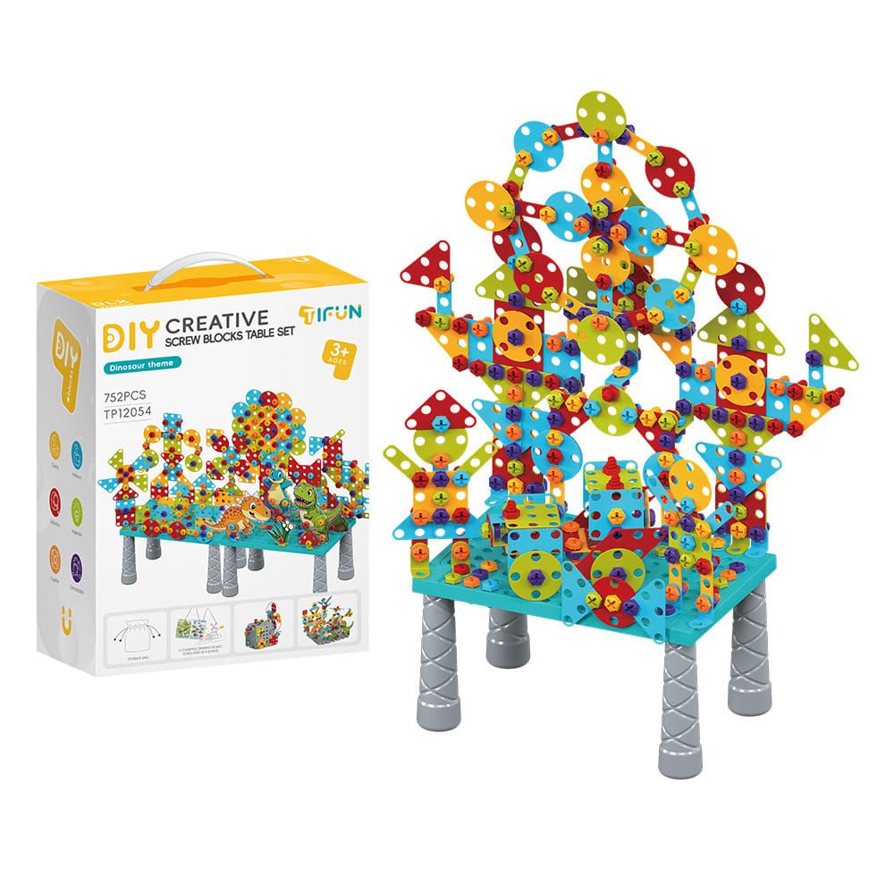 DIY Creative Screw Puzzle Building Block Table Set for Kids Ages 3+ – Educational STEM Toy with Colorful Plastic Pieces, Tools, and Bonus Drawing Board for Home Play and Skill Development (379PCS, Engineering)
