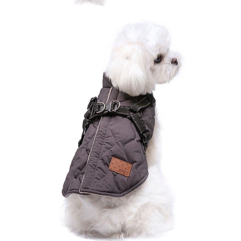 Premium Winter Dog Coat with Built-in Harness, Water-Resistant Puffer Vest for Small & Medium Breeds, Reflective Safety Straps, and Fleece Lining for Warmth and Outdoor Adventures (L, Brown)