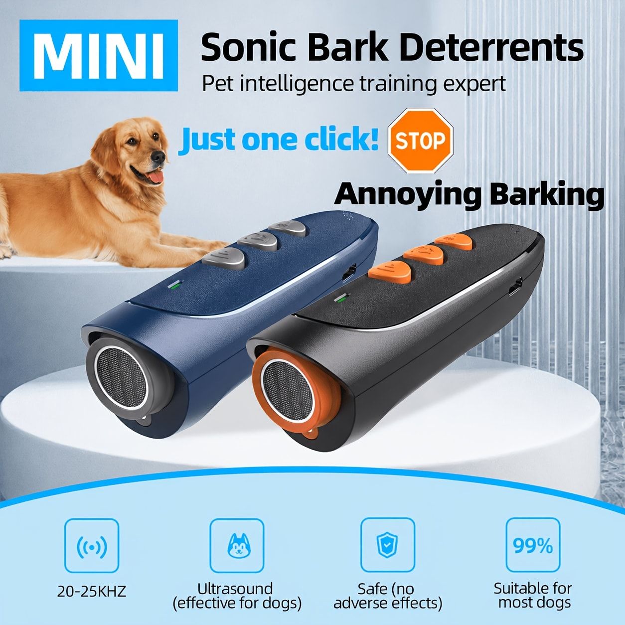 Handheld Ultrasonic Anti-Barking Training Device for Dogs, Safe and Humane Deterrent with LED Light, Indoor and Outdoor Use (Black)