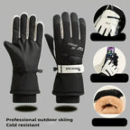 Winter Full-Finger Touchscreen Thermal Gloves for Skiing, Hiking, Cycling, and Outdoor Activities – Unisex Waterproof, Windproof, and Warm Design with Anti-Slip Grip and Adjustable Wrist Strap (Black)