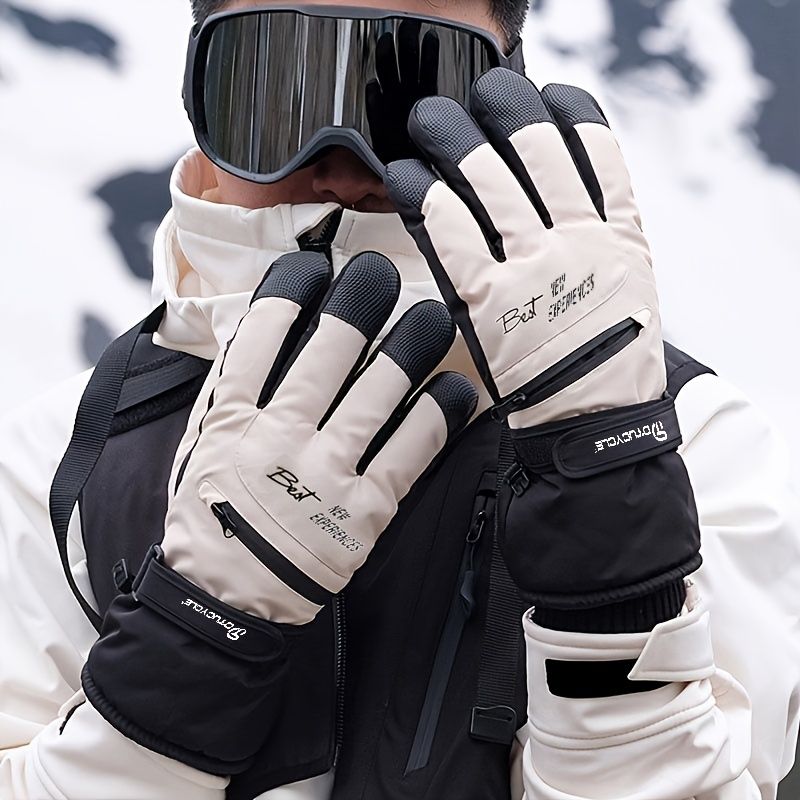 Winter Full-Finger Touchscreen Thermal Gloves for Skiing, Hiking, Cycling, and Outdoor Activities – Unisex Waterproof, Windproof, and Warm Design with Anti-Slip Grip and Adjustable Wrist Strap (Black)