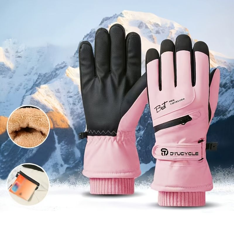Winter Full-Finger Touchscreen Thermal Gloves for Skiing, Hiking, Cycling, and Outdoor Activities – Unisex Waterproof, Windproof, and Warm Design with Anti-Slip Grip and Adjustable Wrist Strap (Black)