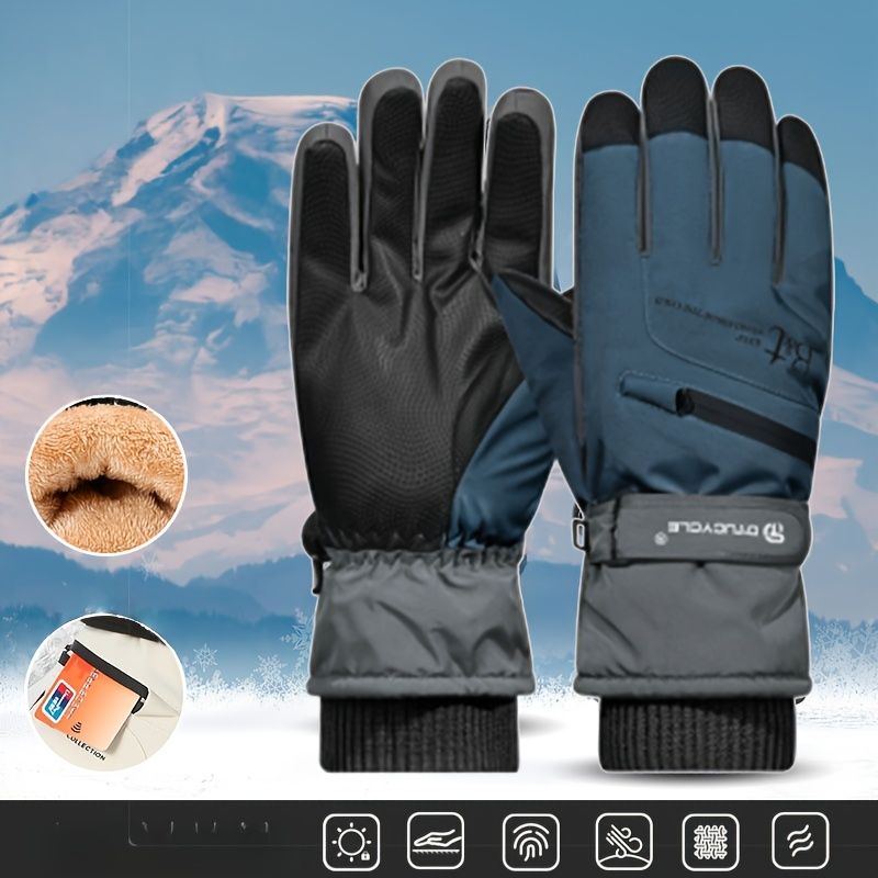 Winter Full-Finger Touchscreen Thermal Gloves for Skiing, Hiking, Cycling, and Outdoor Activities – Unisex Waterproof, Windproof, and Warm Design with Anti-Slip Grip and Adjustable Wrist Strap (Black)
