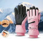 Winter Full-Finger Touchscreen Thermal Gloves for Skiing, Hiking, Cycling, and Outdoor Activities – Unisex Waterproof, Windproof, and Warm Design with Anti-Slip Grip and Adjustable Wrist Strap (Pink)