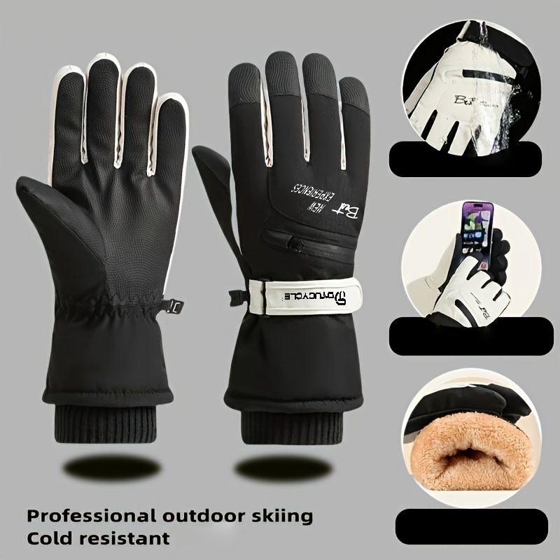 Winter Full-Finger Touchscreen Thermal Gloves for Skiing, Hiking, Cycling, and Outdoor Activities – Unisex Waterproof, Windproof, and Warm Design with Anti-Slip Grip and Adjustable Wrist Strap (Pink)
