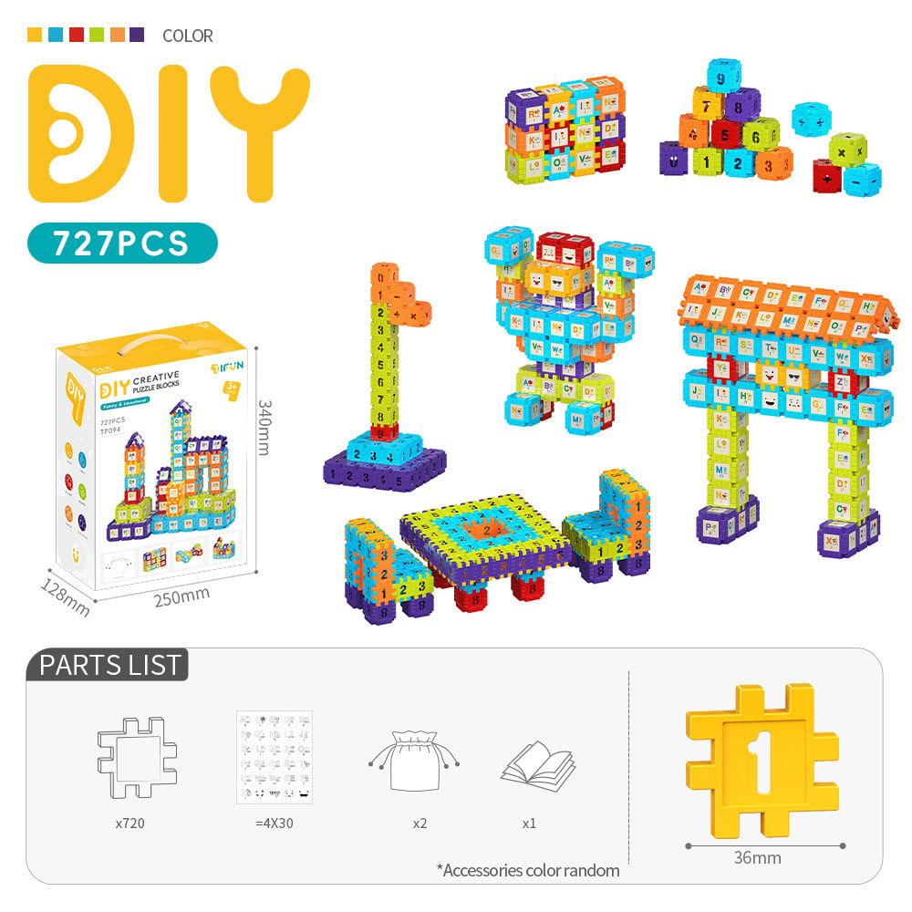 Creative DIY Puzzle Building Blocks Set for Kids Ages 3+ – Colorful Snap-Together Squares for Early Learning, Alphabet & Number Recognition, and Fun 3D Shape Construction at Home (244PCS)