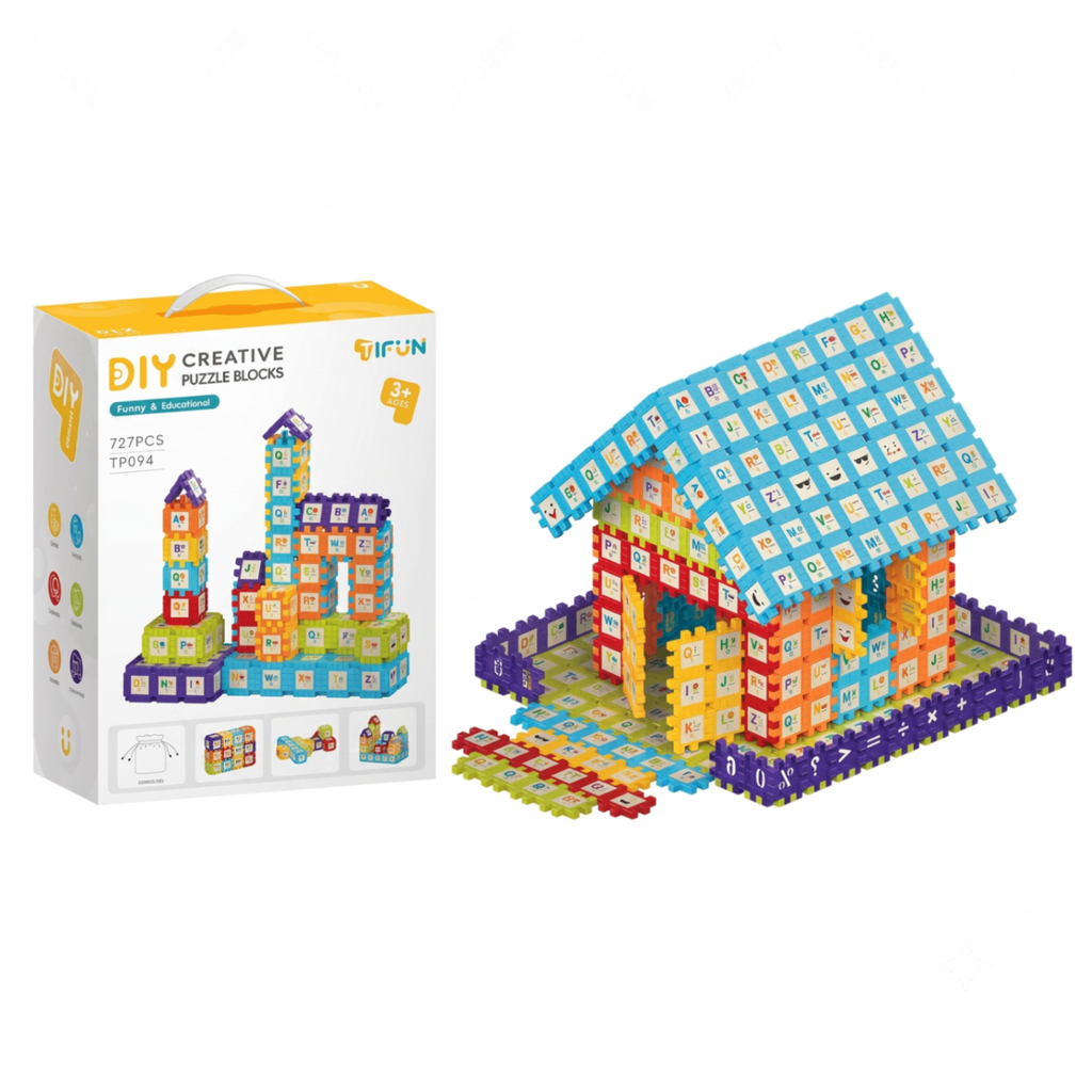 Creative DIY Puzzle Building Blocks Set for Kids Ages 3+ – Colorful Snap-Together Squares for Early Learning, Alphabet & Number Recognition, and Fun 3D Shape Construction at Home (727PCS)