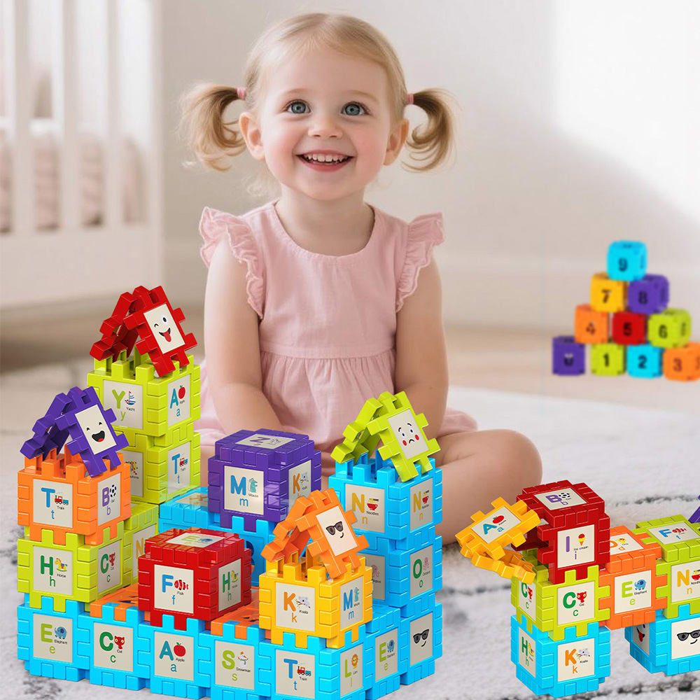 Creative DIY Puzzle Building Blocks Set for Kids Ages 3+ – Colorful Snap-Together Squares for Early Learning, Alphabet & Number Recognition, and Fun 3D Shape Construction at Home (727PCS)