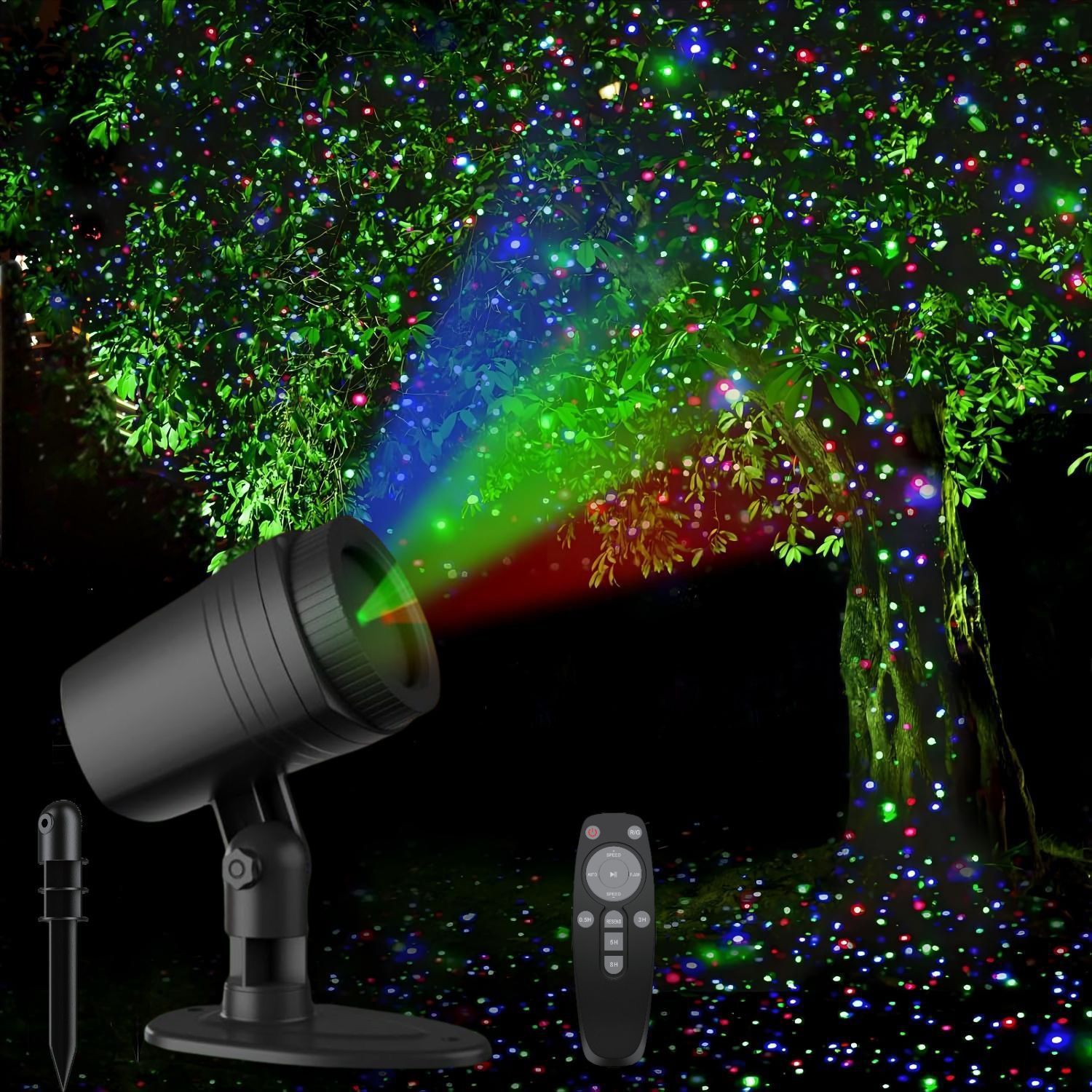 Outdoor Waterproof Laser Projection Light with RGB Dynamic Starry Sky Effect – Ideal for Garden, Lawn, Patio, Christmas Tree, and Party Decoration with Remote Control and Timer (White)