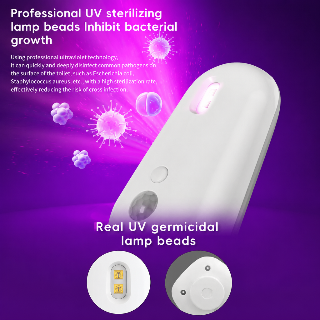2-in-1 Motion Sensor Toilet UV Sterilizer Light with RGB Night Light – Automatic Disinfection, Waterproof Rechargeable Design for Bathroom Hygiene (3PCS)