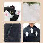USB-Powered Cartoon Cat Heating Pad, Plush Kitten Warm Pillow for Waist, Neck, Shoulder Relief, Cute Black-and-White Cow Cat Design with Adjustable Temperature and Timer