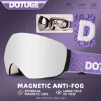 Magnetic Ski Goggles with HD Anti-Fog Spherical Lens, UV400 Protection for Snow Sports, Compatible with Eyewear, Ideal for Skiing and Mountain Climbing (F)