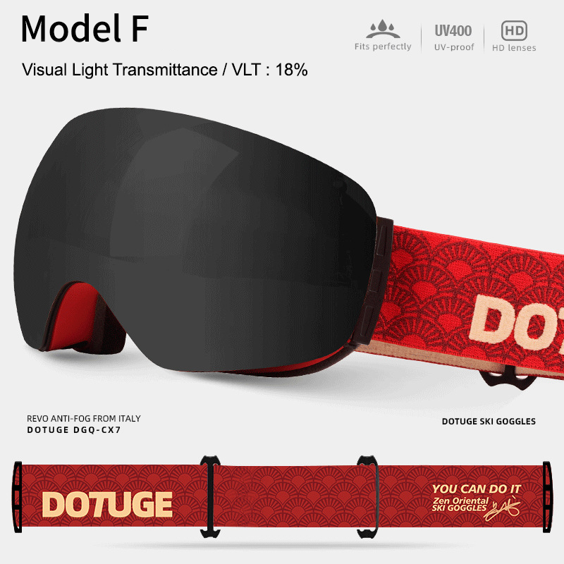 Magnetic Ski Goggles with HD Anti-Fog Spherical Lens, UV400 Protection for Snow Sports, Compatible with Eyewear, Ideal for Skiing and Mountain Climbing (J)