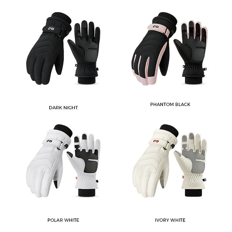 Unisex Winter Ski Gloves with Touchscreen Compatibility, Thick Fleece Lining, Windproof, Anti-Slip Grip for Snowboarding, Hiking, and Cold Weather Daily Commute (L, White)