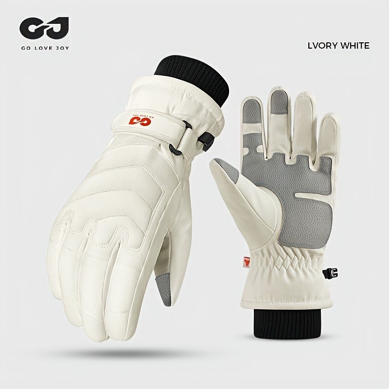 Unisex Winter Ski Gloves with Touchscreen Compatibility, Thick Fleece Lining, Windproof, Anti-Slip Grip for Snowboarding, Hiking, and Cold Weather Daily Commute (XL, Ivory)