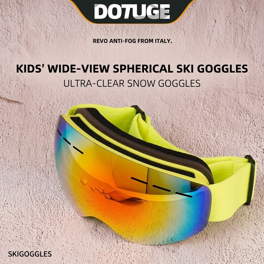 Kids Snow Goggles with Large Spherical Lens, Double-Layer Anti-Fog HD Lens, UV400 Protection, Adjustable Elastic Strap, Ideal for Skiing, Snowboarding & Winter Outdoor Sports (E)