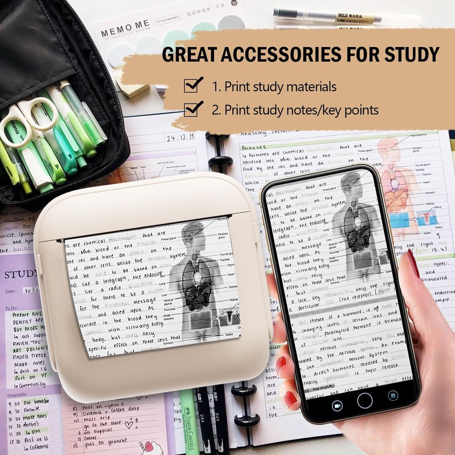 Mini Bluetooth Thermal Printer for Study, Journaling, and Labeling – Inkless Wireless Printing with App Control, Perfect for Students, DIY Lovers, and Home Organization Gifts (White)